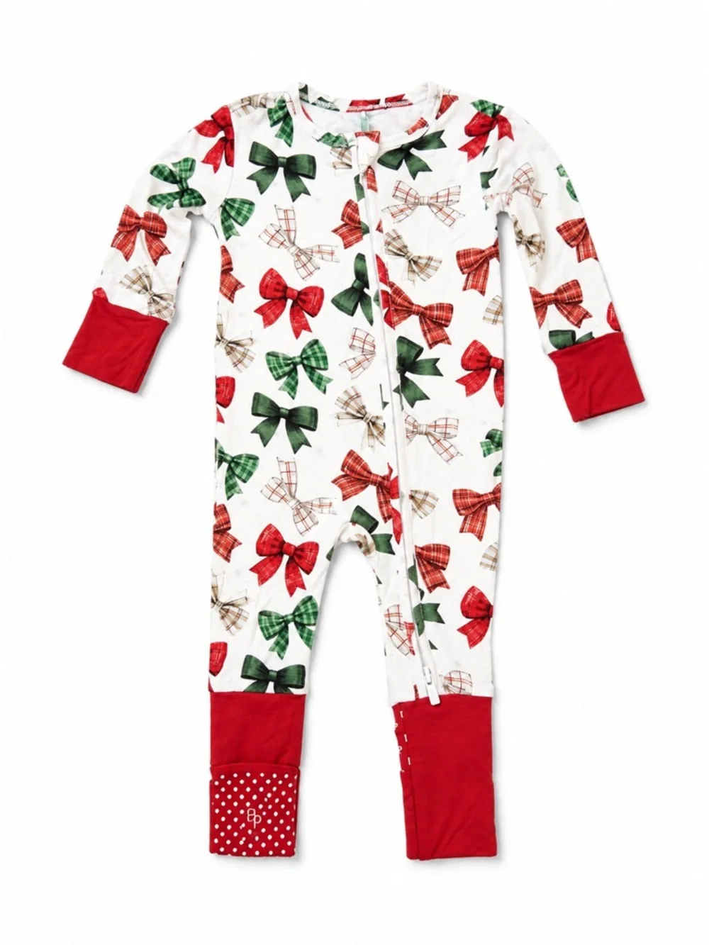 New - Posh Peanut Bamboo Christmas Bow Convertible Footie Pajamas